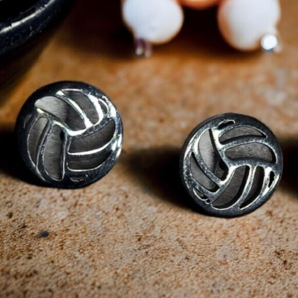 Volleyball 🏐 Black Stainless Steel Earrings Stud Gift VB Player Summer Olympics - Picture 5 of 6